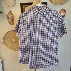 Cinch Men's Red & Blue Checkered Plaid Button Up Short Sleeve Western Shirt